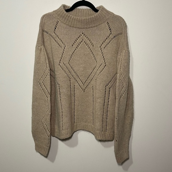 H&M Women’s Tan eyelet crew neck alpaca wool blend sweater in size S - Picture 2 of 7